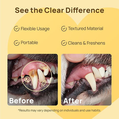 HICC Pet Teeth Cleaning Wipes for Dogs & Cats, Remove Bad Breath by Removing Plaque and Tartar Buildup No-Rinse Dog Finger Toothbrush, Disposable Gentle Cleaning & Gum Care Pet Wipes, 50 Counts
