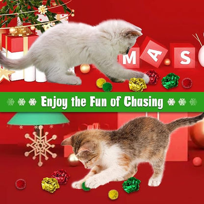 Lepawit Cat Christmas Stocking, 10 Pack Gifts for Christmas, Interactive Feather Toy with Catnip, Cat Ball Toys, Crinkle Balls, Mice Toys for Indoor Cats & Kitten