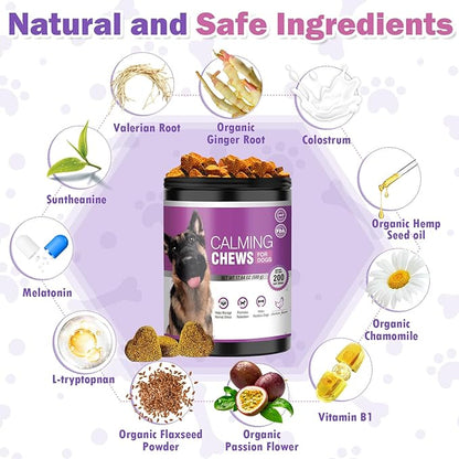 Calming Chews for Dogs 200pc Dog Calming Treat and Bites with Melatonin - Anxiety and Stress Relief Treats for Dogs Puppy Sleep Aid Calm Dog with Noise,Thunder,Barking,Separation,Chewing