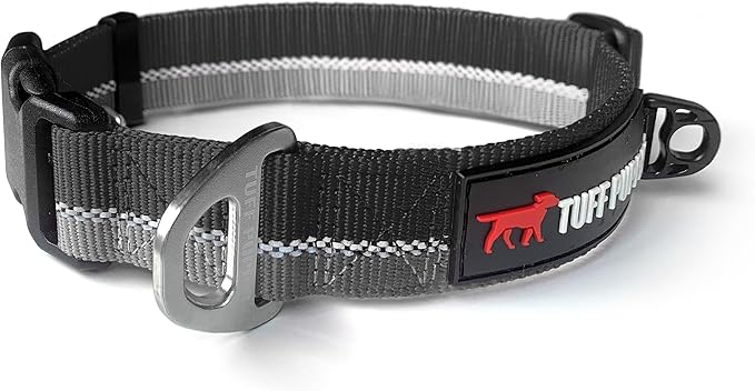 Tuff Pupper Heavy Duty Dog Collar | Tough Dogs Collar | Reflective Collars with Aluminum D-Ring Leash Clip | Separate ID Tag Attachment Keeps Engraved Dog Tags Quiet | Easy Sizing for All Breeds