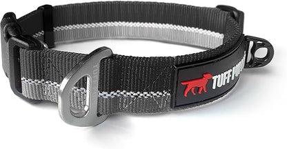 Tuff Pupper Heavy Duty Dog Collar | Tough Dogs Collar | Reflective Collars with Aluminum D-Ring Leash Clip | Separate ID Tag Attachment Keeps Engraved Dog Tags Quiet | Easy Sizing for All Breeds