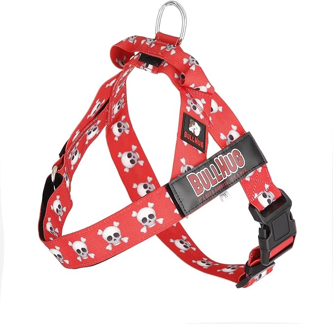BULLHUG Adjustable Dog Harness– No Pull, No Choke – for English Bulldogs, French Bulldogs, Pugs & Broad-Chested Breeds – Easy, Safe Walks (Skull, Large)