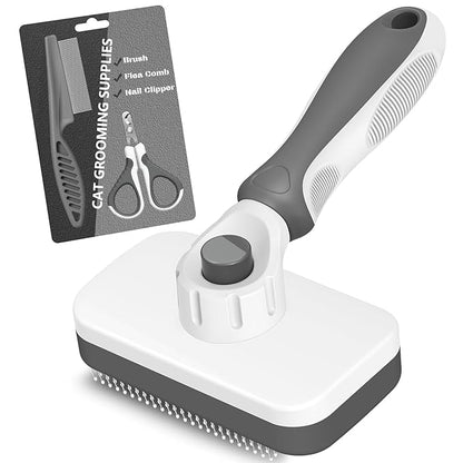 Comotech 3PCS Cat Grooming Supplies,Cat Brush & Nail Clipper/Trimmer & Flea Comb for Shedding Indoor Cats Dogs and Small Animals - Meet All Your Pet's Daily Grooming Needs - All in One Set (Grey)