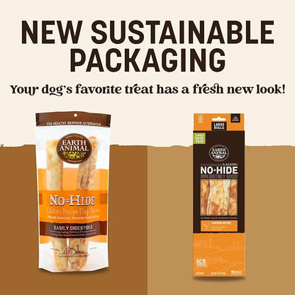 Earth Animal No Hide Chews - Long Lasting Rawhide Free Large Dog Chews Rolls, Chicken - 3 Count Value Pack