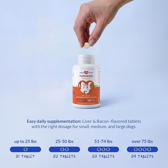 Turmeric for Dogs Anti Inflammatory Pain Relief - 120 Chewable Tablets - Hip & Joint Support Anti Inflammatory for Dogs with Curcumin and BioPerine, Antioxidant, Cardiovascular