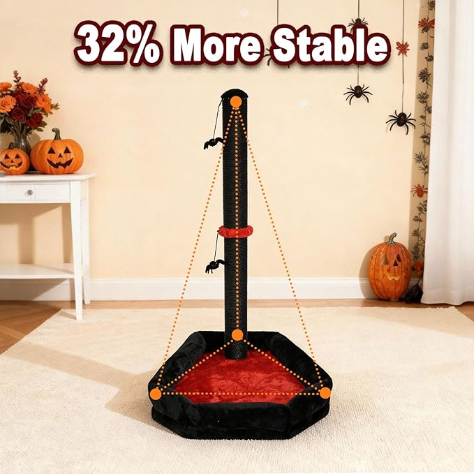 VIEFIN Gothic Cat Scratching Post with Bed, 34" Tall Cat Scratcher for Indoor Cats - Modern Sisal Scratch Post with Spider Dangling Toys for Kittens and Adult Cats