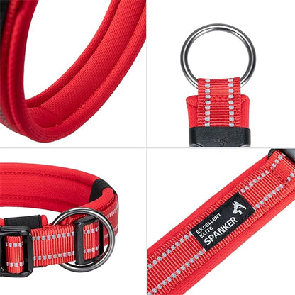 EXCELLENT ELITE SPANKER Reflective Dog Collar Classic Soft Padded Breathable Nylon Adjustable Pet Collar with Quick Release Buckle for Boy Girl Male Female Small Medium Large Dogs Training(Red-XL)