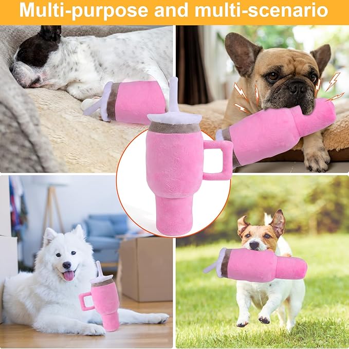 Mity Rain Funny Tumbler with Handle Cup, Interactive Squeaky Dog Toys for Small/Medium/Large Dogs (1 Pink)