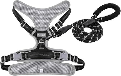 Paawpal Adjustable Dog Harness - No Pull, Reflective, Soft Padded for Small, Medium, Large Dogs - Includes Leash Black M