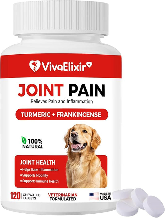 Turmeric Anti-Inflammatory Support Dog Chewables - 120 Tablets - with Turmeric, Boswellia, Fish Oil, and Piperine for Hip and Joint Mobility, Antioxidants, Veterinarian Recommended