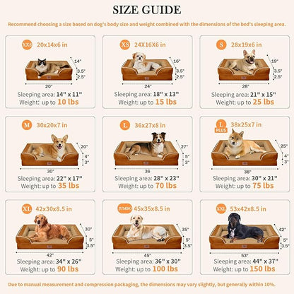 Comfort Expression Orthopedic Dog Bed for Extra Large Dogs 42x30 Inch, Waterproof Supportive Egg Crate Foam XL Pet Bed with Removable Bolsters, Dog Couch with Washable Cover & Non-Slip Bottom, Orange