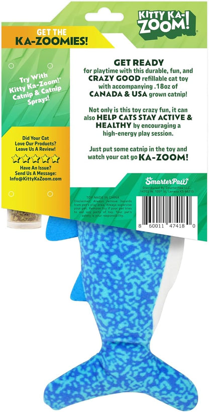 KITTY KA-ZOOM ZOOMIE Shark Kicker - Refillable Catnip Toy + Catnip | High Potency Hand Harvested Fresh | Soft Plush for Engaging Play