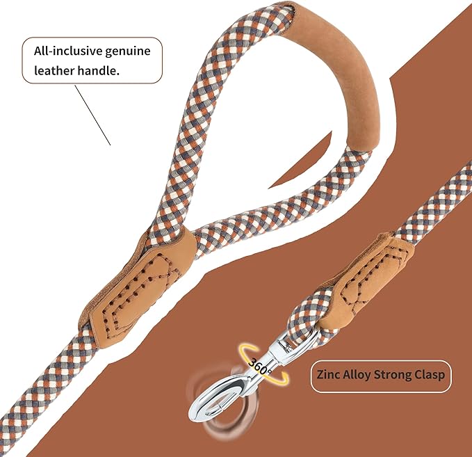 Mile High Life | Premium Leather Dog Leash | Strong Rope Leash | Leather Handle | Zinc Alloy Strong Clasp | Small Medium Large Dogs | 4/5/6 Feet(Brown, 60 Inch (Pack of 1))
