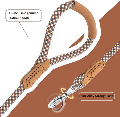 Mile High Life | Premium Leather Dog Leash | Strong Rope Leash | Leather Handle | Zinc Alloy Strong Clasp | Small Medium Large Dogs | 4/5/6 Feet(Brown, 48 Inch (Pack of 1))
