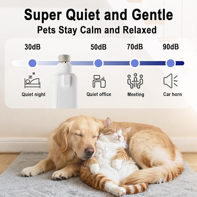 2-in-1 Dog Nail Clippers & Cat Nail Trimmers for Small Medium Large Pets Claw, 2 LED Lights and Battery Indicator, Ultra-Quiet Grinder for Puppy and Kitten, USB-C, Nail Clipping Catcher