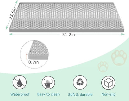 Jacooxi Cat Litter Mat for Litter Box, Silicone Large Cat Litter Trapping Mat - 51.2x25.6 in, Waterproof & Non-Slip, Durable & Easy Clean, Light Gray