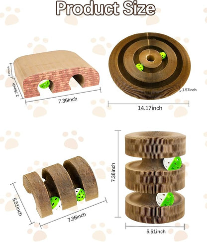 Kitty Kurlz Cat Toy, Magic Organ Cat Scratcher Board with 2 Bell Balls,Twisty Paws Cat Toy Foldable＆Changeable, Interactive Kitty Curls for Indoor Cats Physical & Mental Exercise-Coffee Brown