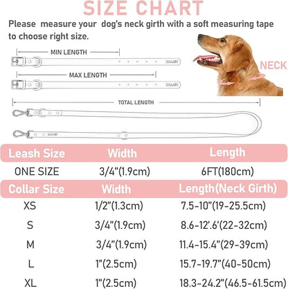 ZALER Dog Collar and Leash Set, Waterproof Adjustable Odor Proof Pet Collars Leashes Easy to Clean, 6FT Dog Leash with 2 Hooks for Large, Medium Small Dogs (M, Pink)