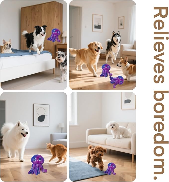 Clairooo Squeaky Dog Toys, Rainbow Crinkle Octopus, Plush Dog Toys for Chewing, Interactive, Soft Fabric for Small, Medium & Large Dogs, Daily Companionship, Training Reward, (Purple)