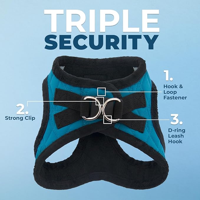 Best Pet Supplies - All Weather Plush, Reflective, No Pull Harness for Small, Medium Dogs, Cats - Secure with Hook & Loop Fastener, Buckle, Double D-Rings - Turquoise Plush, S