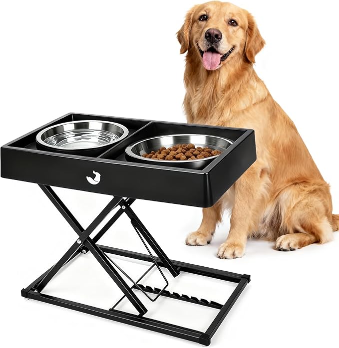 Joytale Metal Stand Elevated Dog Bowls, Heavy Duty 9 Adjustable Height from 9" to 17.5" Dog Food Stand, 2 Stainless Steel Bowls, Non-Slip and Non Spill Raised Food & Water Station for Large Breeds