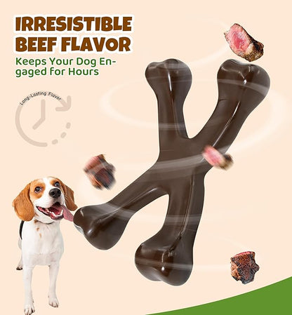 IPTPAS Tough Dog Chew Toy for Aggressive Chewers, Indestructible Beef Flavor Nylon Bone, Durable Dental Toy for Teeth Cleaning & Anxiety Relief, for Small Medium Large Dogs, Keep Them Busy (Brown-X)