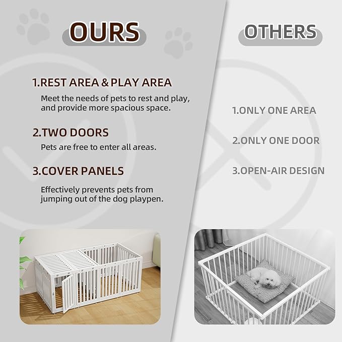 AOOLE Dog Playpen with Door & Cover Top,18*Fence Panel Puppy Playpen, 2 Room Dog Crate, Pet Playpen for Small & Medium Dogs, Puppy Play Pen for Indoors & Outdoor