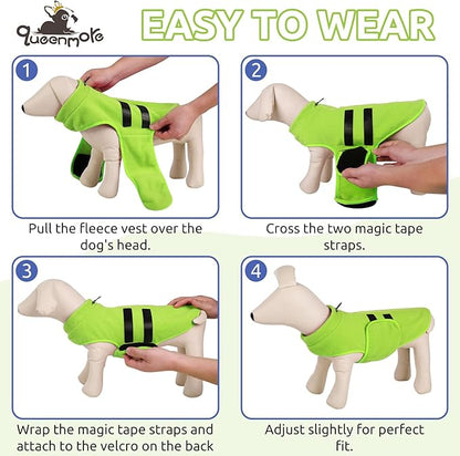 Queenmore Large Dog Sweater, Soft Fleece Vest Pullover Jacket With Leash Hole, Warm Winter Clothes for Cold Weather, Dachshund Sweater for Large Dogs Cats Boy or Girl (Green, L)