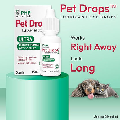 Ultra Lubricant Pet Drops 15 ml - Eye Drops for Cats and Dogs - Moisture Rich Formula, Fast Acting Hydration Dogs Eye Drop for Dry Eyes, Artificial Tears for Extra Dry Eye (Made in U.S.A)
