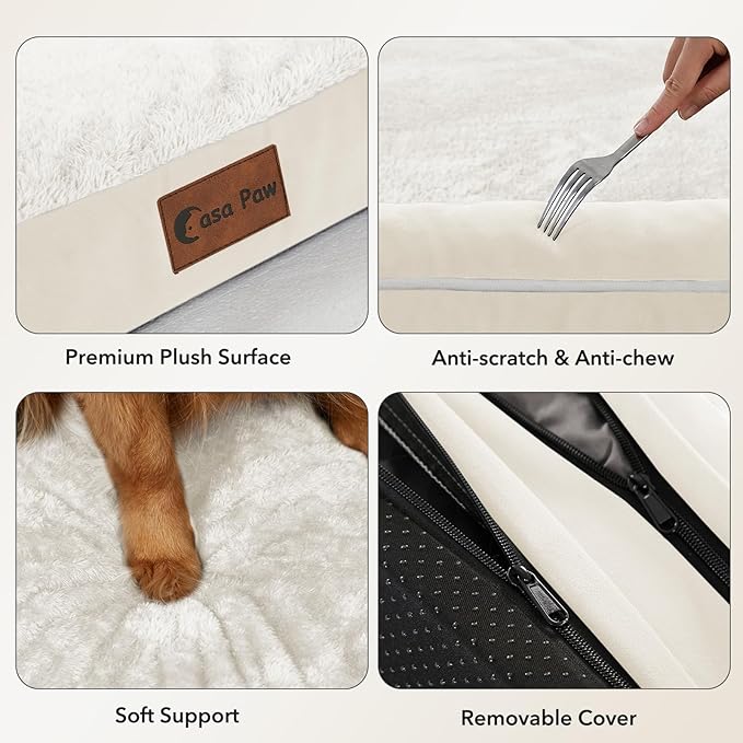 Casa Paw Orthopedic Dog Beds for Extra Large Dogs, Waterproof Egg Crate Foam XL Dog Bed with Sides 41x27Inch, Washable Big Dogs Couch Beds with Removable Cover and Nonskid Bottom, Beige