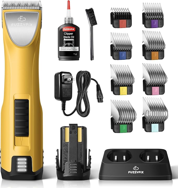 Professional Dog Clippers for Grooming with Charging Replacement, Low Noise Pet Grooming Kit for Thick Curly Matted Heavy Coats Cordless Hair Trimmer with 8 Metal Guide Combs for Animal Horse