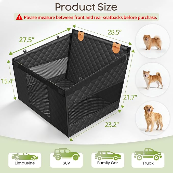 Smatto Dog Car Seat for Large Medium Dogs, Back Seat Extender for Pets with Hard Bottom, Strong Support Waterproof Dog Seat Cover with 3 Mesh Windows for Cars, Trucks and SUVs