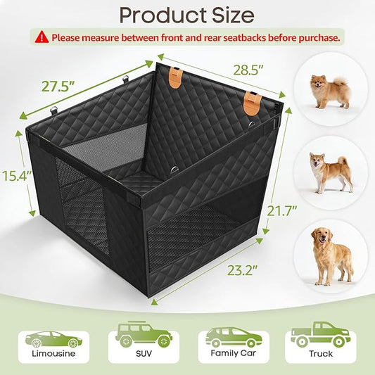 Smatto Dog Car Seat for Large Medium Dogs, Back Seat Extender for Pets with Hard Bottom, Strong Support Waterproof Dog Seat Cover with 3 Mesh Windows for Cars, Trucks and SUVs