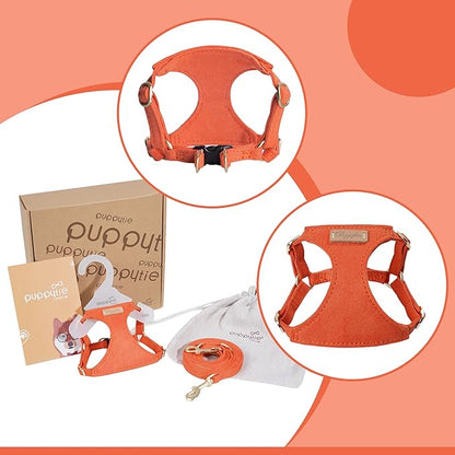 Puppytie No Pull XXS Puppy Harness with Multifunction Dog Leash,Soft Adjustable No Choke Escape Proof Pet Harness Vest,Orange,XXS