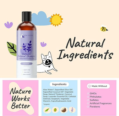kin+kind Oatmeal Shampoo for Dogs & Cats – Natural Anti Itch Pet Shampoo for Sensitive Skin w/Colloidal Oatmeal, Coconut Oil & Olive Oil – Moisturizing Oatmeal Bath for Dry, Itchy – Lavender 12 fl oz