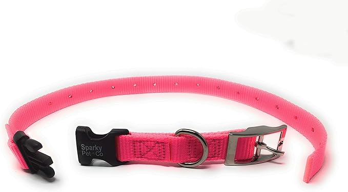 Sparky Pet Co - ECollar Replacement Strap - Easy Release Double Buckle Dog Collar - Rugged Nylon - Adjustable - D Ring - Quick Release Metal Clasp - Invisible Fence Systems - 3/4" x 24" - Light Pink