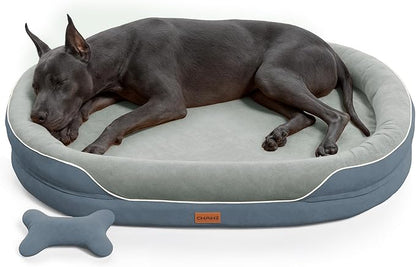 CWAWZ XXL Orthopedic Dog Bed, 53 in. Dog Bed for Large Sized Dogs with Full-Surround Bolsters, Dual-Sided Dog Cooling Beds with Memory Foam, Washable Pet Sofa Couch with Nonslip Bottom, Dark Grey