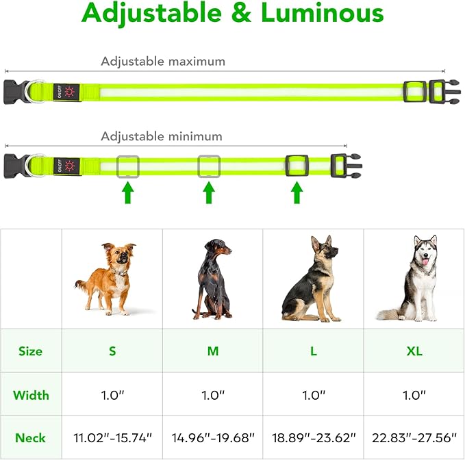 Vizpet LED Dog Collar, Light Up Dog Collar Adjustable USB Rechargeable Super Bright Safety Light Glowing Collars for Dogs(Large,Green)