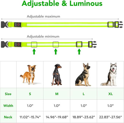 Vizpet LED Dog Collar, Light Up Dog Collar Adjustable USB Rechargeable Super Bright Safety Light Glowing Collars for Dogs(Large,Green)