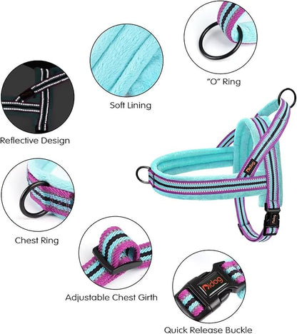 Didog Soft Flannel Padded Dog Vest Harness, No Pull/Quick Fit Reflective Dog Strap Harness, Easy for Training Walking (S:Chest 18-22", Mixed-Blue)
