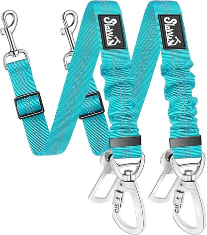 SlowTon Dog Seatbelt, 2 Pack Dog Seat Belt Car Leash Adjustable Elastic Bungee Buffer Heavy Duty Nylon Reflective Pet Safety Tether Connect to Dog Harness for Travel Riding in Vehicle (Daul Clip, TB)