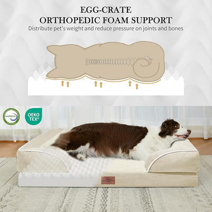 Comfort Expression Orthopedic Dog Bed for Small Dogs 24x16 Inch, Waterproof Supportive Egg Crate Foam Small Pet Bed with Removable Bolsters, Dog Couch with Washable Cover & Non-Slip Bottom, Beige