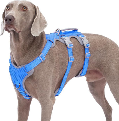 Huntboo Escape Proof Dog Harness,No Pull Reflective Harness with Lift Handle,Adjustable Pet Vest with Front and Back Leash Clips for Small Medium Large Dogs Walking Hiking Training (Sea Blue,XL)