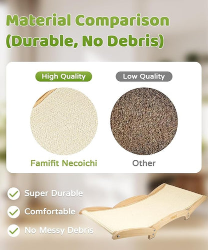 Famifit Cat Scratcher Bed with Sisal & Solid Wood Base, Extra Large Cat Scratch Pad for Scratching, Lounging & Sleeping, Stable Anti-Tip Design, Paint-Free & Eco-Safe, Easy Assembly, 34”