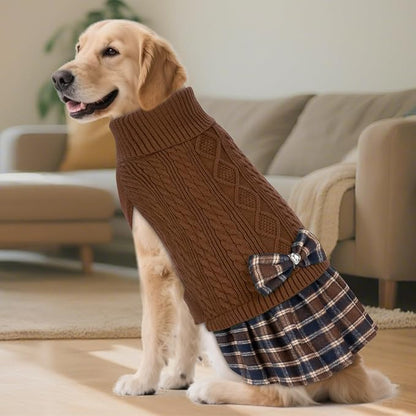 KYEESE Dog Sweater Pullover Dog Sweaters for Large Dogs Soft Turtleneck Pet Sweater Dress with Bowtie Stretchy Knitwear Pets Sweaters Thick Dogs Clothes Warm Comfy Pet Coats, Brown, XXX-Large