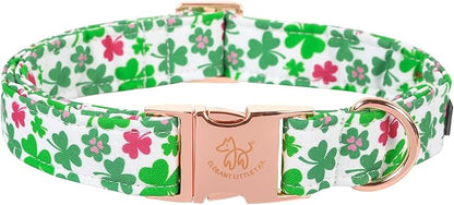 Elegant little tail St Patrick's Dog Collar, Green Clover Pet Collar Cotton Holiday Pet Collar Cute Puppy Collar Adjustable Pet Dog Collars for Medium Dogs