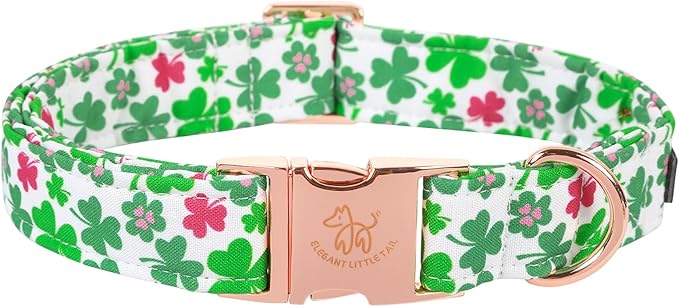 Elegant little tail St Patrick's Dog Collar, Green Clover Pet Collar Cotton Soft Holiday Pet Collar Cute Puppy Collar Adjustable Pet Collars for X-Small Dogs
