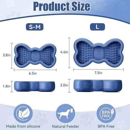 Lick Mat for Dogs, Animire Anti-Spilled Bow Tie Lick Bowls for Anxiety Relief, Silicone Slow Feeder Licking Pad with Suction Cups, Freezeable Dog Enrichment Toy for Boredom(Dark Blue,L)