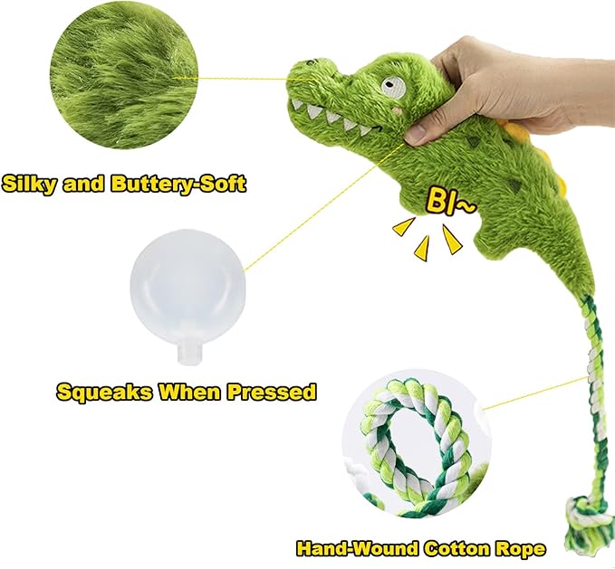 Long-Tailed Squeaky Alligator Dog Toy for Small Medium Dogs, Durable Plush Chew Toys for Aggressive Chewers, Interactive Puppy Toys for Boredom Relief and Comfort