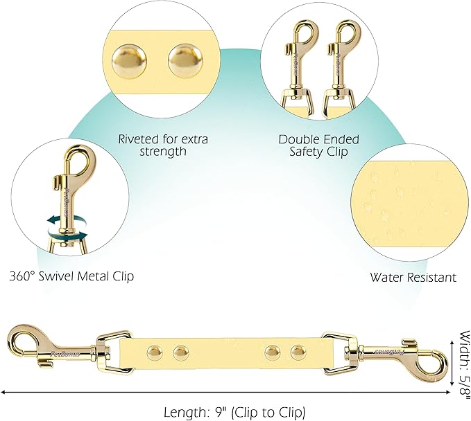 PetBonus Dog Collar Safety Clip, Waterproof Backup Safety Strap for Dog Harness to Prong Collar, Odor Proof Double Ended Clasp Leash Connector for Training Walking (Sand)